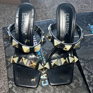 Faux Leather gold studded black heels! Never been worn!